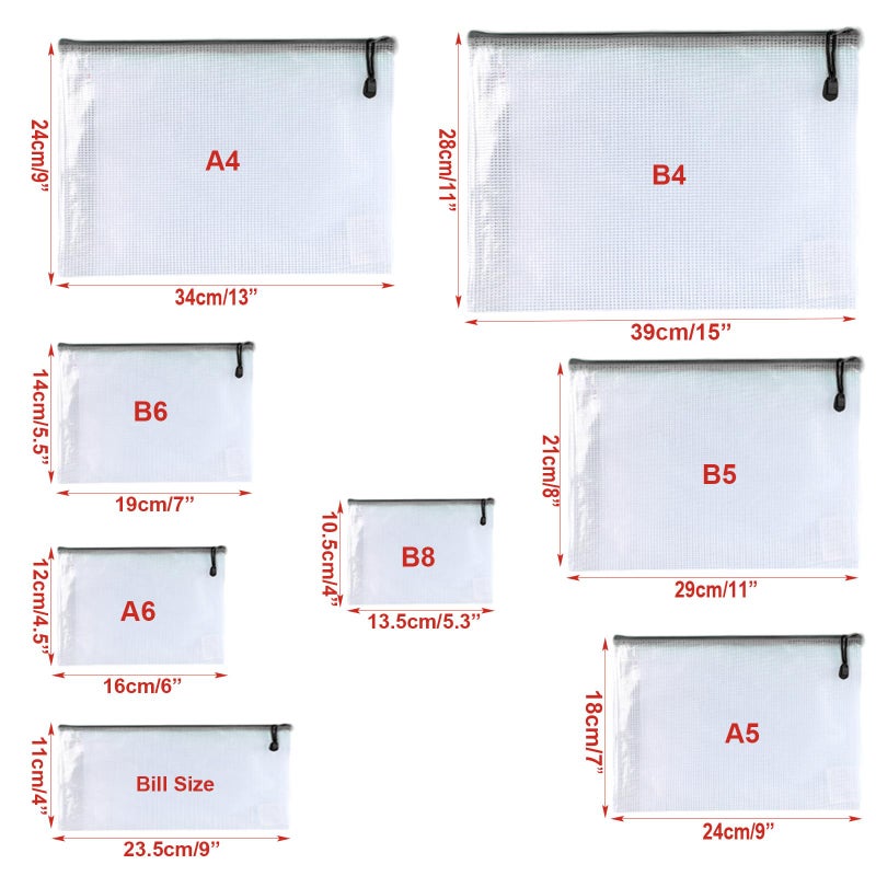 Oaimyy-B4(11.5"x 15",12 Pcs),Plastic Mesh Zipper Pouch Document Folders Bag & Zipper-Waterproof Zip File Folders for School Office Supplies, Travel,Puzzles Games Organizing Storage-Black - Image 3